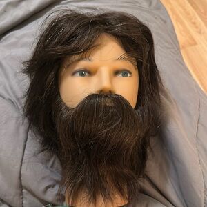 Male mannequin head with real hair and beard